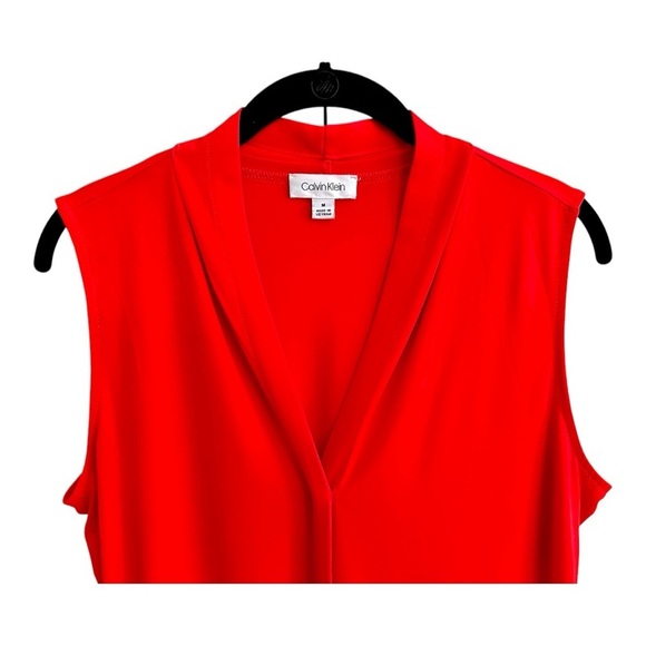 Calvin Klein Red Sleeveless Suit Blouse Top Office Tank Cami Classic Interview M - Picture 4 of 9